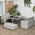 thumbnail image 2 of Outsunny 5 Pieces Rattan Patio Dining Set, Wicker Table, Loveseat, Ottoman, 2 of 10
