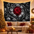 thumbnail image 3 of Red Peony in Spiral Floral Arrangement, Dramatic Dark Academia for Nature Lovers, Black and Gray Botanical Art, Birthday Gift, Tapestry Wall Hanging for Bedroom and Living Room, 3 of 7