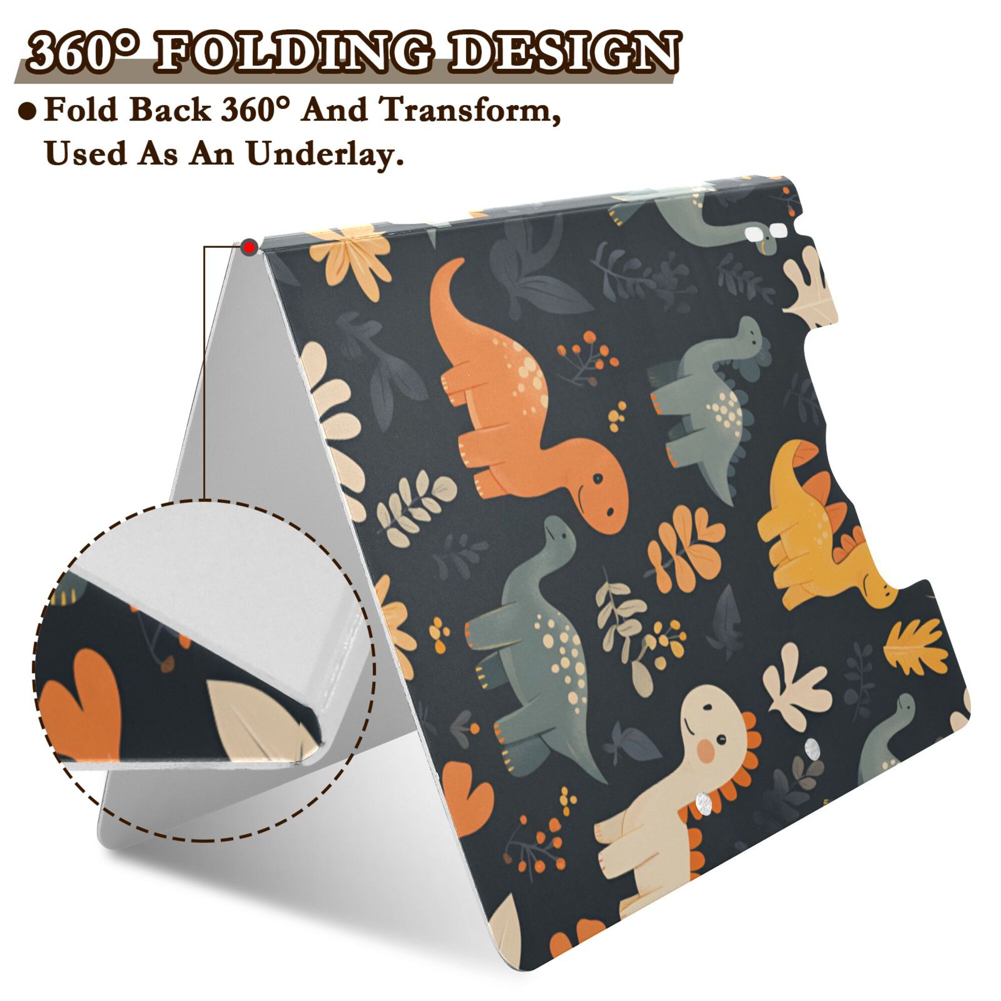 FORMRS A4 Clipboard Folder with Pen Holder Horizontal Foldable School Office Binder, Cartoon Dinosaur