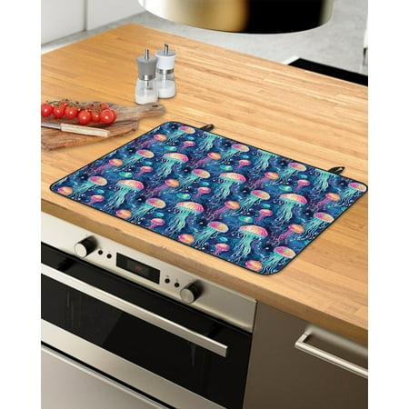 

Ocean Jellyfish Stove Top Covers for Electric Stove Heat Insulation Fireproof Glass Cooktop Cover Counter Top Glass Stove Cover for Prevent Scratches 36 x21 Coastal Colorful Beach Jellyfish