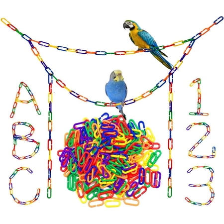 200-Piece Rainbow Plastic Chain Links & Toys - Interlocking C-Clip Bird Cage Accessories for Parakeets, Sugar Gliders, Small Pets (Climbing/Swinging Toys)