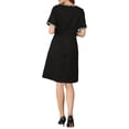 thumbnail image 3 of Hobemty Women's Tweed Dress Short Sleeve Crew Neck Elegant A-Line Dresses with Pocket S Black, 3 of 5