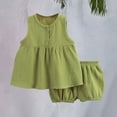 thumbnail image 4 of Toddler Girls Summer Outfits Cotton Linen Sleeveless Shirt with Buttons Tops Girls Outdoor Casual Shorts Set 2 Piece ﻿, 4 of 8