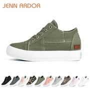 JENN ARDOR Women's Canvas Casual Shoes Lace Up Classic Splicing Platform Slip-On Low Top Sneakers Rubber Sole Wedge Low Top Fashion Sneakers With Zipper