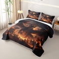 thumbnail image 3 of Feelyou Ancient Flame Dragon Bed Spread Queen for Boys Girls, Cartoon Magical Animal Queen Coverlet Set, Black Orange, 3-Piece, 3 of 7