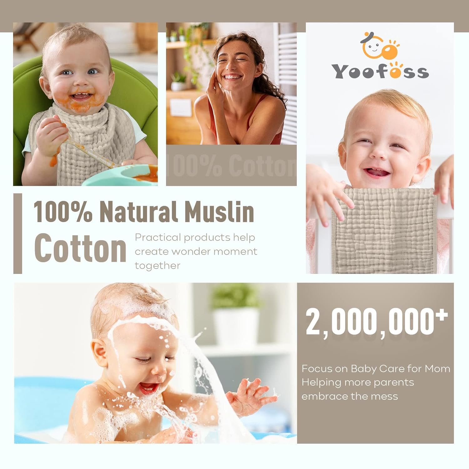 Yoofoss Muslin Burp Cloths for Baby 10 Pack 100% Organic Cotton Baby Washcloths for Boys Girls Large 20''X10'' Super Soft and Absorbent Apricot White