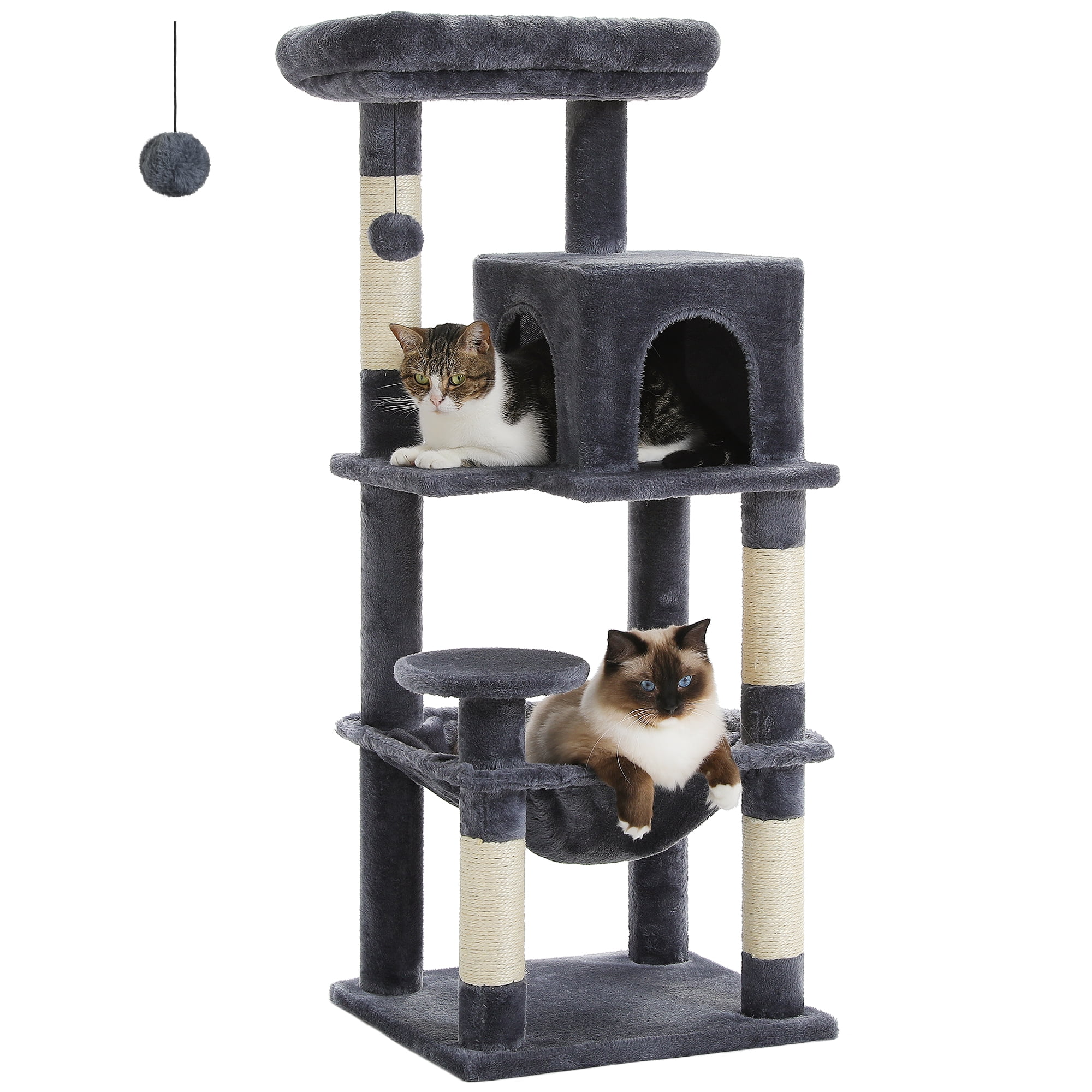 PEQULTI 45.7" Multi-Level Cat Tree Large Cat Tower Indoor with Condo and Hommock Dark Gray
