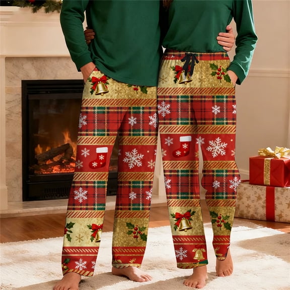 dazeni Mens Christmas Pajama Pants Comfy Striped Straight Leg Sleep Pants Elastic Waisted PJs Bottom with Pockets F XXL