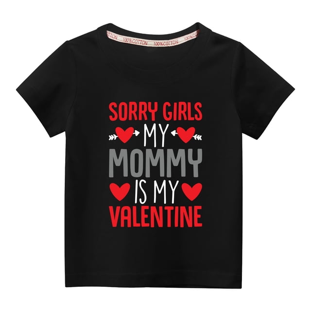 Pisexur Haut à Manches Courtes pour Enfants Garçons Filles Mode Mignon Couleur Unie Col Rond Imprimé Cœur Saint-Valentin