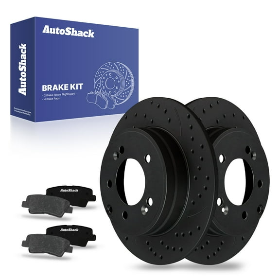 AutoShack Rear Drilled & Slotted Brake Rotors Ceramic Brake Pads | Replacement for 2014-2015 Kia Optima 2.0L 2.4L FWD | Black E-Coated | 6-PC Brake Kit | NightGuard