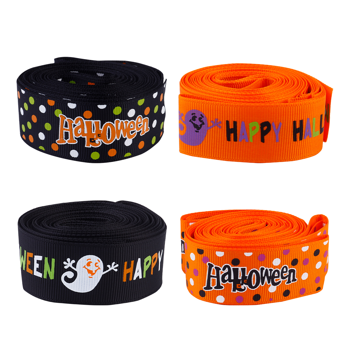 4Pcs Creative Halloween Ribbons Bowknot Material Fabric Ribbon for DIY