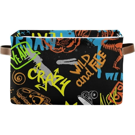 

BESTKITTY Graffiti Dinosaur Storage Baskets for Shelves Organizer Baskets with Metal Frame Closet Storage Bins Fabric Bins Cubes with PU Handles for Organizing Shelf Nursery Toys 2PACK