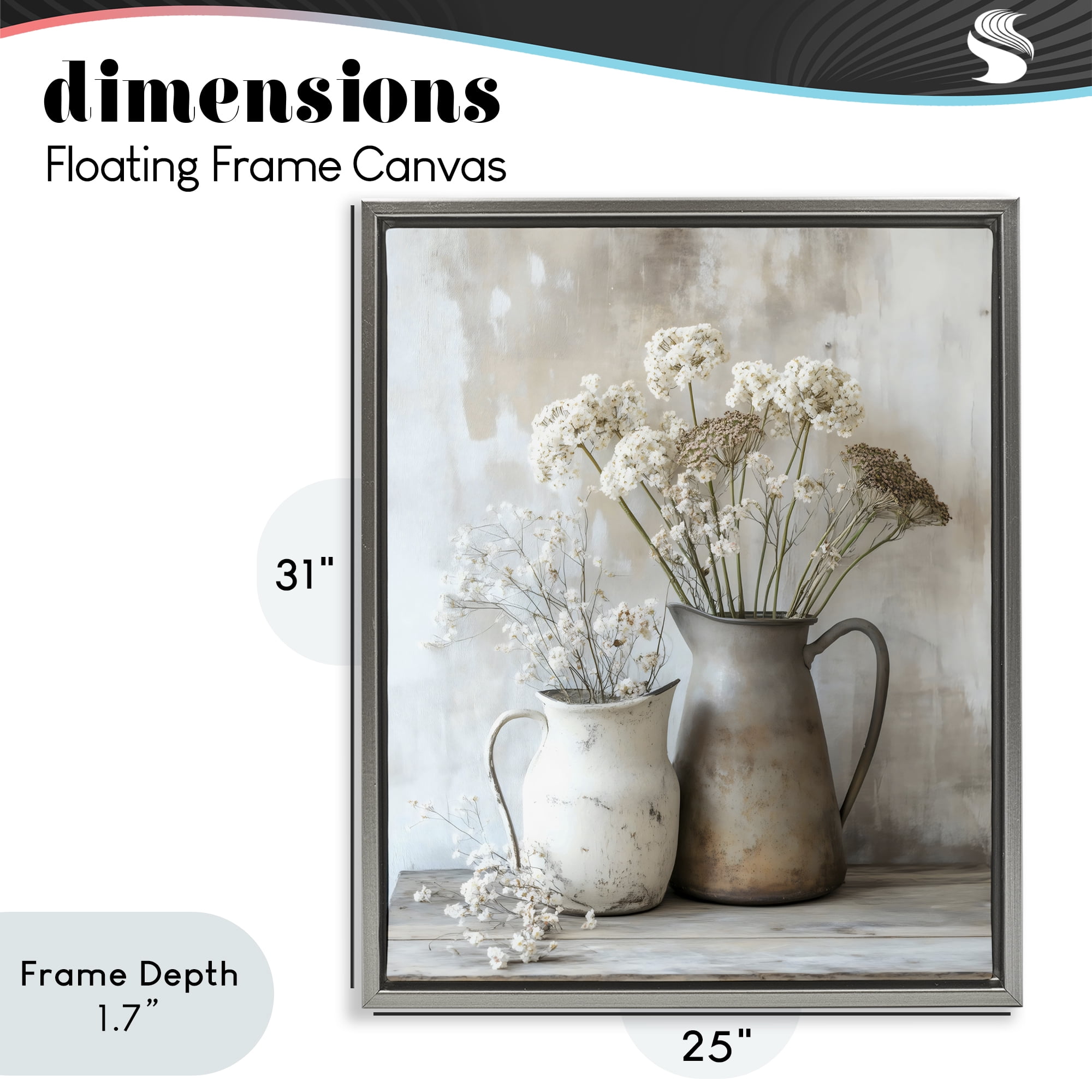 Stupell Industries Rustic Flower Arrangement in Pitchers Gray Framed Floater Canvas Wall Art, design by Creative Studio