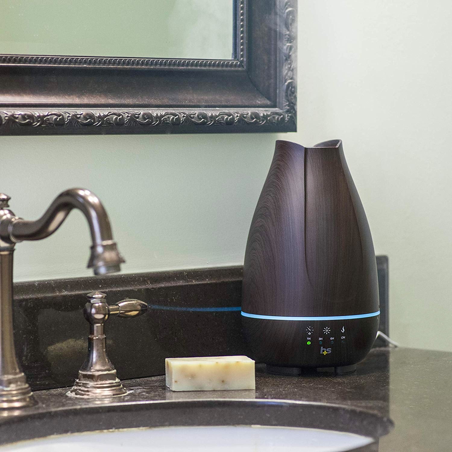 HealthSmart 500mL Essential Oil Diffuser & Cool Mist Humidifier for Room with Timer & Mood Lights, Brown