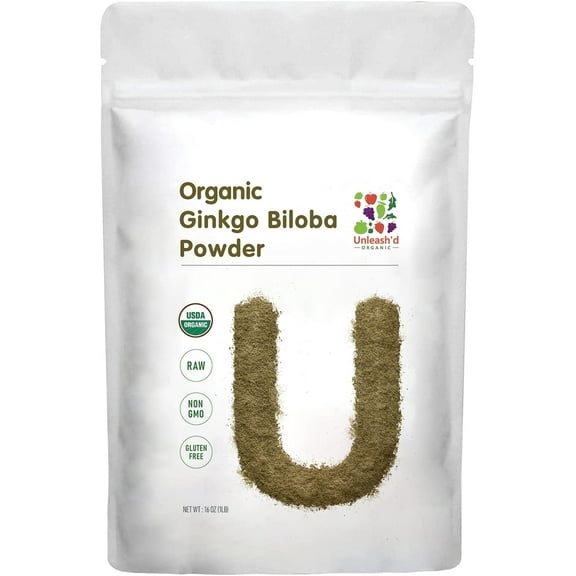 Organic Ginkgo Biloba Powder 1 Pound, Vegan Friendly Ginkgo Leaf Powder Organic, Pure, Raw