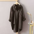 thumbnail image 4 of Pompotops Women's Linen Shirt Roll-Up Sleeve Tops Button Irregular Tunic Pockets Blouse Clearance, 4 of 4