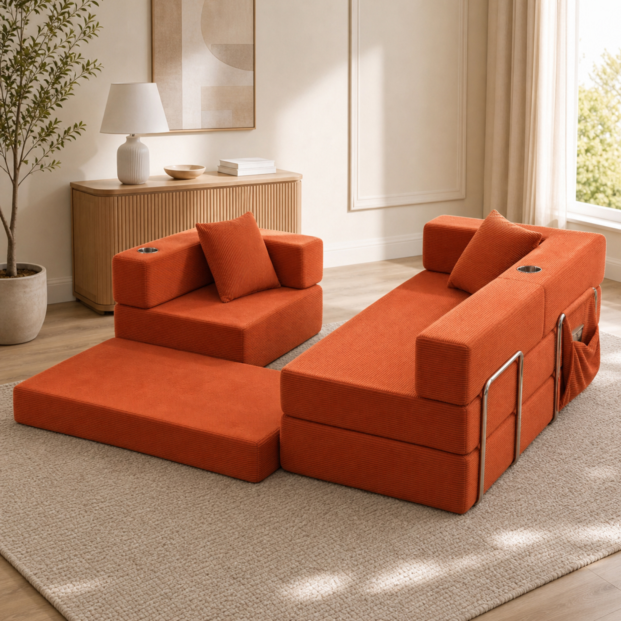 Leumius 108" Modular Sectional Sofa with L-Shape Chaise, Boneless Cloud Couch with Deep Seat for Living Room, Bedroom Orange