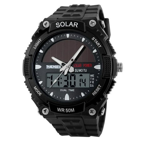 SKMEI Fashion Men Sports Solar Power Dual Time Display Water Resistant Electronic Wrist Watch Sports Military Waterproof Wristwatc