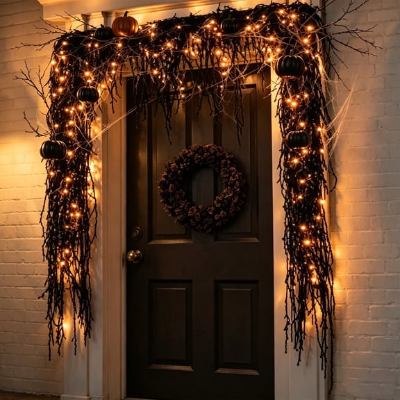 Halloween Black Cotton Rope Garland Hanging Spooky Gothic Decor for Mantels, Doorways, Shelves, Wall Arches and Indoor Halloween Party Decoration, 3.3 FT