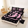 thumbnail image 2 of Erosebridal Kid Monogrammed D Bed Sheets, Princess Bowknot King Sheets, Black Pink, 4pcs, 2 of 5