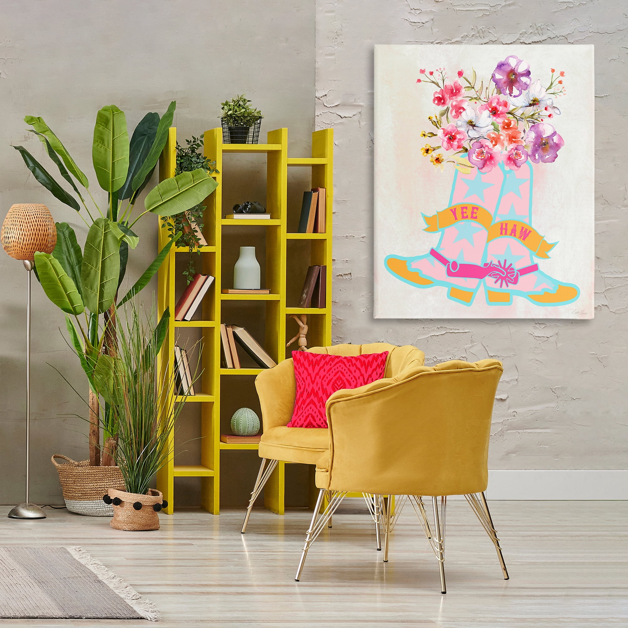 Stupell Industries Yee Haw Floral Cowgirl Plants & Flowers Painting Wrapped Canvas Art Print Wall Art, 36 x 48
