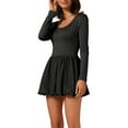 thumbnail image 4 of INSPIRE CHIC Women's Mini Dress Scoop Neck Long Sleeves Party Club Slim Fit Bubble Skirt Short Cocktail Dress XS Black, 4 of 6