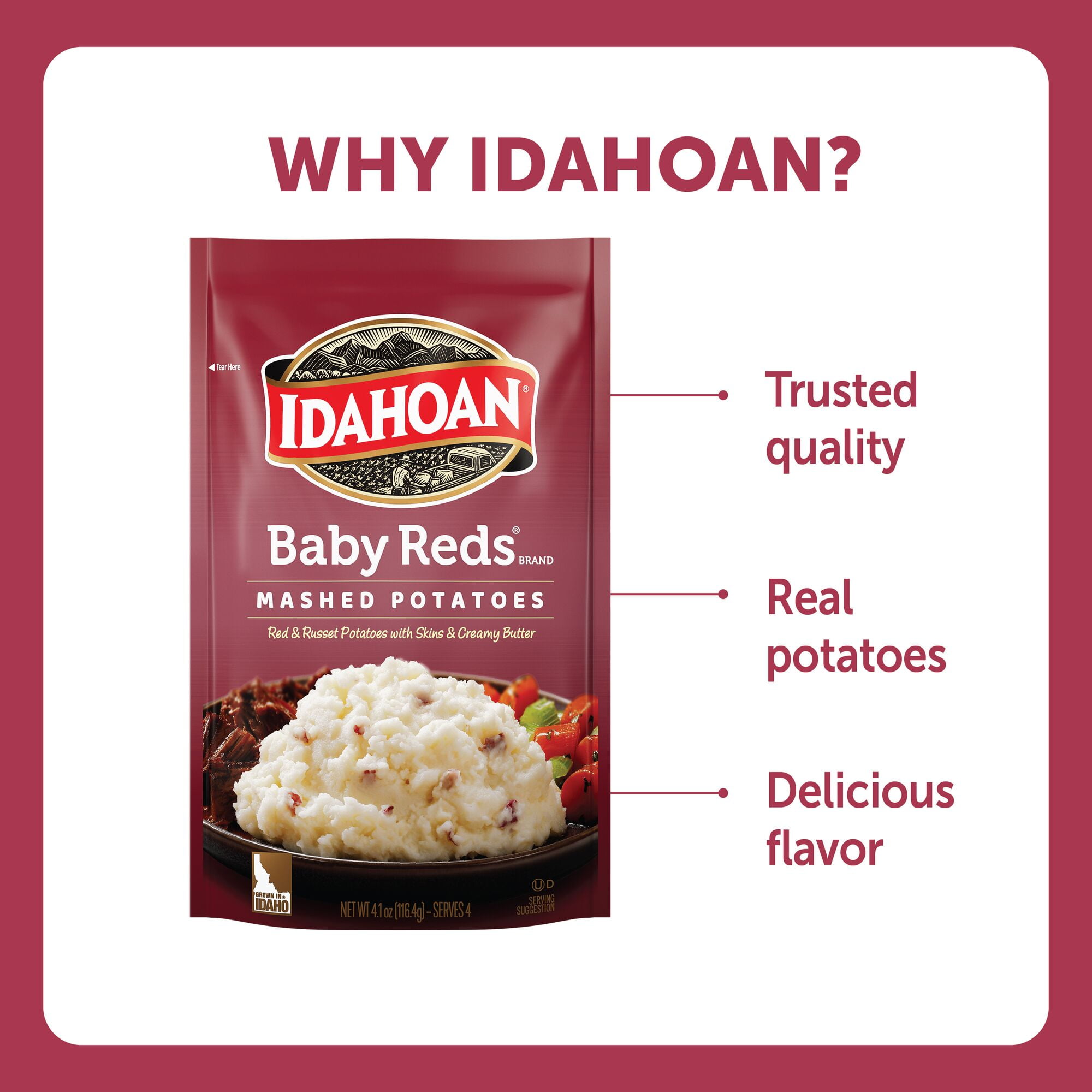 (8 pack) Idahoan Baby Reds Mashed Potatoes, 4.1 oz Pouch
