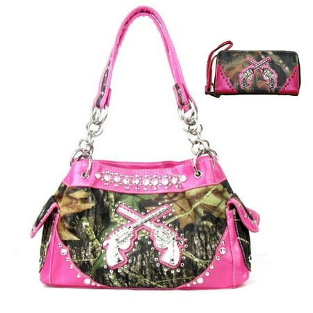 Texas West Western Handbag Camouflage Gun Pistol Pocket Camo Rhinestone Purse With Matching Wallet