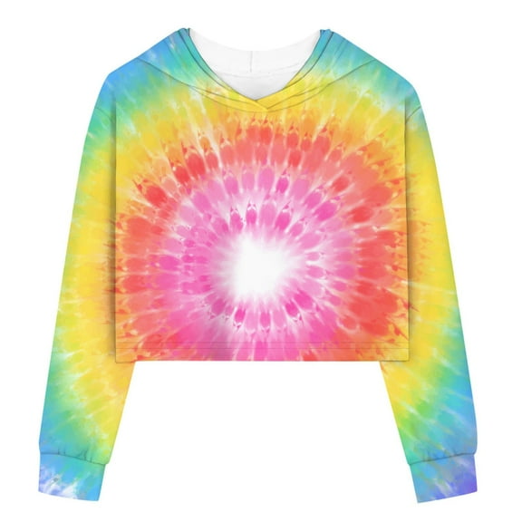 FUZHIQ Girls' Long Sleeve Tee Kids Girls Loose Active Full Sleeves Hoodies Sweatshirts Hooded Short Pullover Tie Dye Teen Crop Tops Girls Tops Hot Pink,10-12 Years