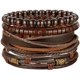 thumbnail image 3 of Pulsera de cuero trenzado Pulsera de cuentas de madera para hombres Mujeres Cuero genuino vintage Negro Marrón LingWen 9024719122236, 3 of 5