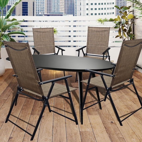 JMGJOY 4-Pack Folding Patio Chairs for Outdoor Relaxation, Supportive High-Back Sling Chairs with Armrests, Foldable for Garden, Backyard, and Pool (Brown)