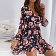 thumbnail image 2 of Fesfesfes Women V Neck Dress Printed Long Sleeve Mini Dress, 2 of 3