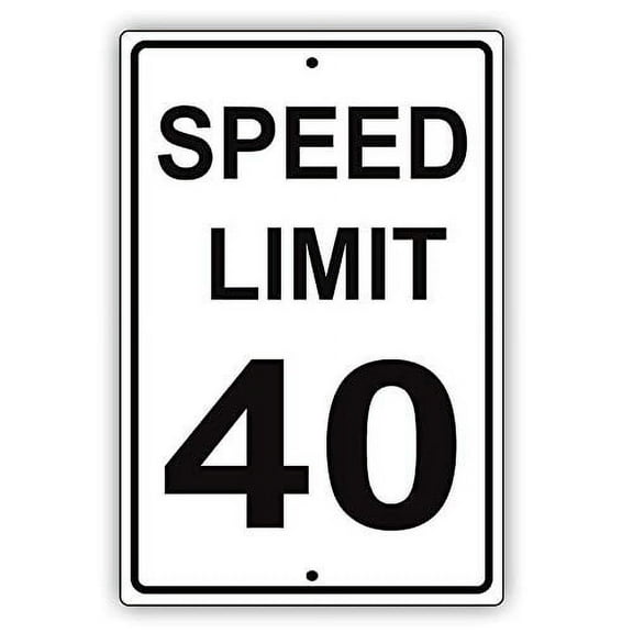 Warning Sign Speed Limit 40 MPH Miles Per Hour Black Letters Zone Slow Down Speeding Road Sign Business Signes Metal Tin Sign (Aluminum) Size: 8 x 12 inch