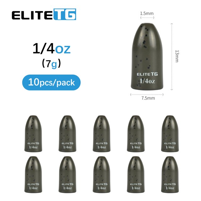 10 Pcs Poids de vers de Tungstène 1.8g-28g Bullet Bass Texas/Carolina Rig Truite Panfish Perche Leurre Accessoires de Pêche 7g Vert