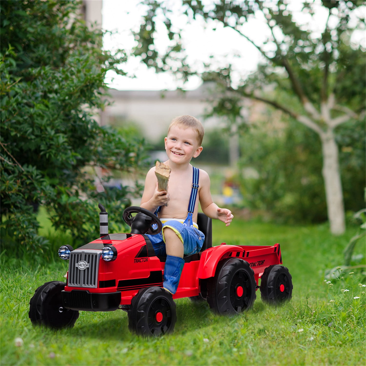 Kepooman Toy Tractor with Trailer,3-Gear-Shift Ground Loader Ride On with LED Lights, Red Kids Electric Ride On Kepooman Toy Tractor with Trailer,3-Gear-Shift Ground Loader Ride On with LED Lights, Red Kids Electric Ride On