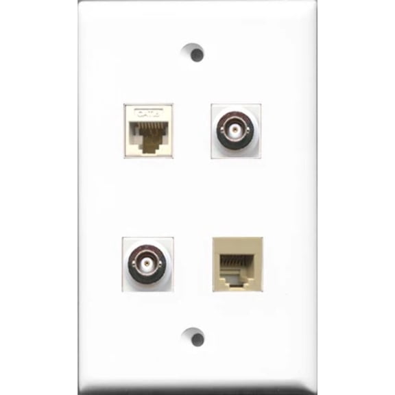 RiteAV 1 Port Phone RJ11 RJ12 Beige 2 Port BNC and 1 Port Cat6 Ethernet White Wall Plate