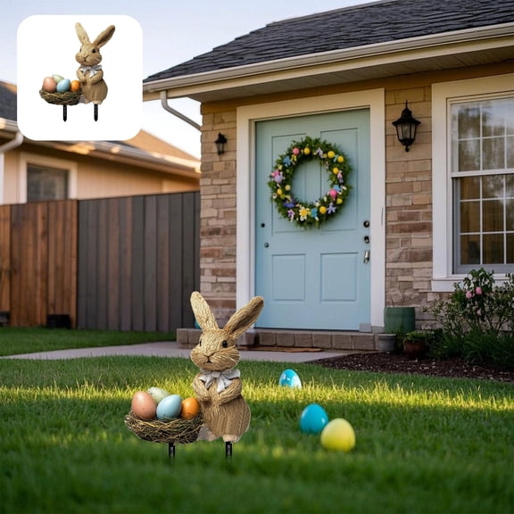 Bunny Stake Easter Decoration, Flat Pvc Garden Yard Art with Colorful Eggs for Spring Lawn and Patio Holiday Outdoor Display, Topliu