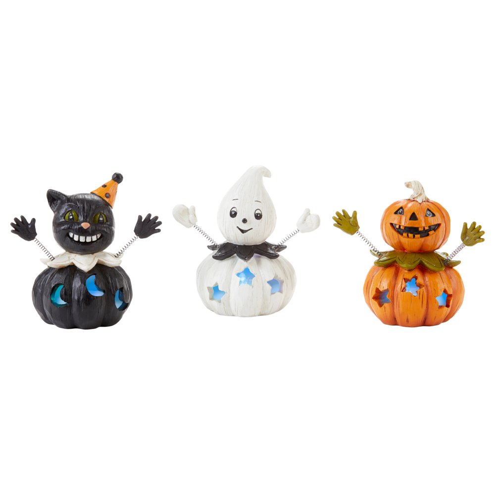 LED Rounds Multicolored 5 inch Resin Stone Halloween Figurines Set of 3