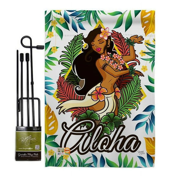 Breeze Decor BD-SU-GS-106083-IP-BO-D-US18-BD 13 x 18.5 in. Hula Girl Summer Fun in the Sun Impressions Decorative Vertical Double Sided Garden Flag Set with Banner Pole - Schal Lee