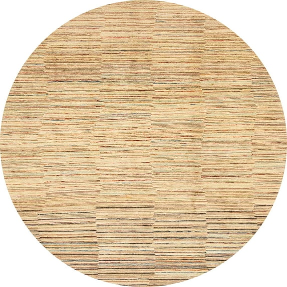 Ahgly Company Machine Washable Indoor Round Abstract Yellow Area Rugs, 3' Round