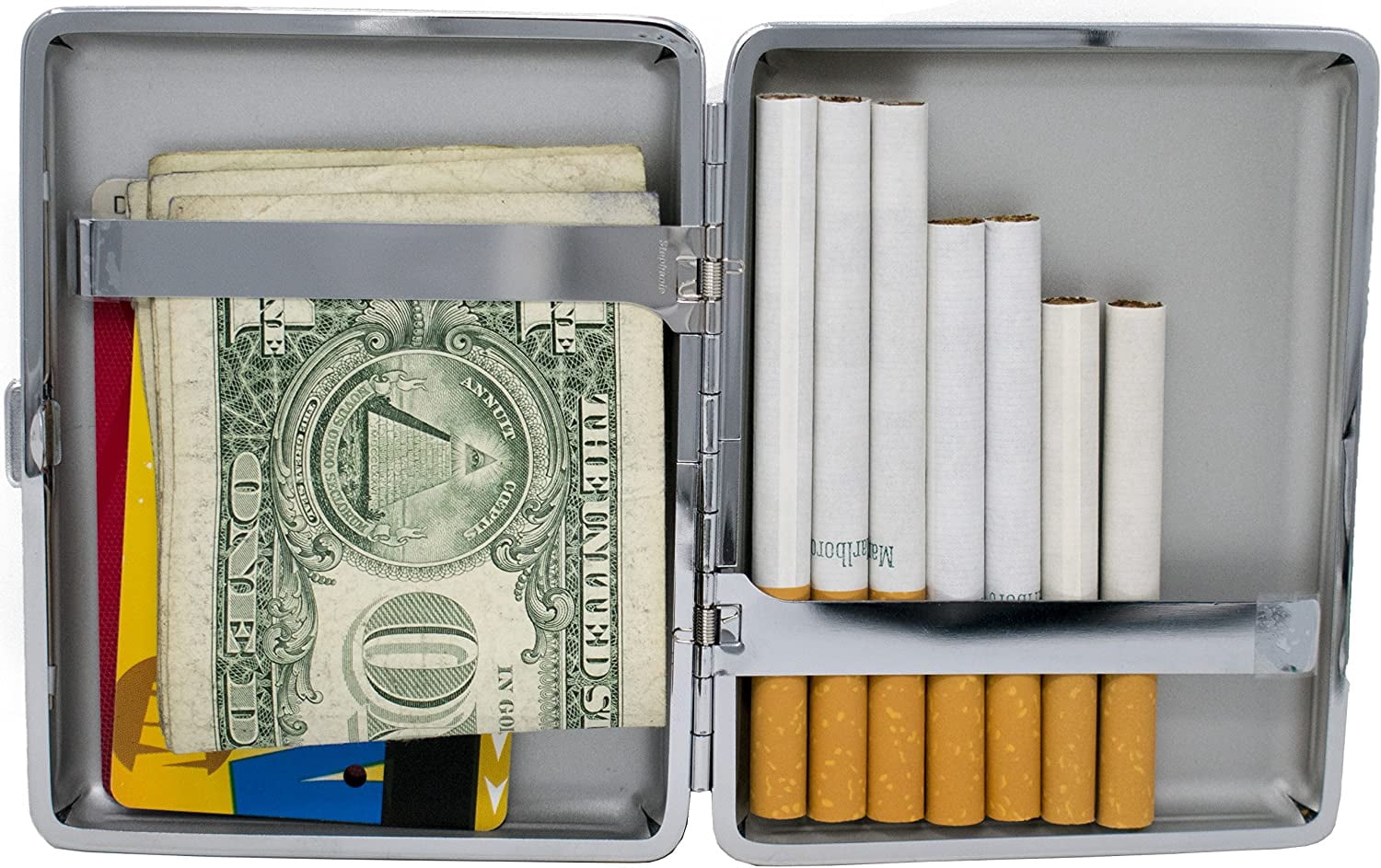 Set of 2 Metal-Plated 100s Leather Cigarette Case & Stash Box (Buffalo Burgundy)