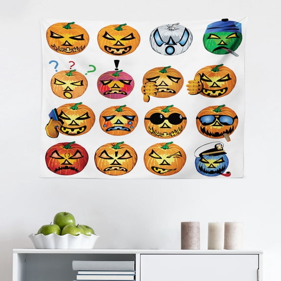 Halloween Tapestry, Angry Skull Face on Bonfire Spirits of Other World Concept Bats Spider Web Design, Fabric Wall Hanging Decor for Bedroom Living Room Dorm, 2 Sizes, Multicolor, by Ambesonne