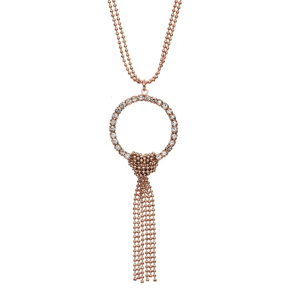 X & O 14KT Rose Gold Plated Circle Fringe Crystal Pendant Necklaces