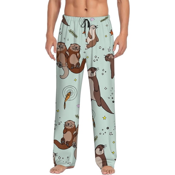 Men's pajama pants with cute sea otter and fish pattern, soft home pajama pants, casual and comfortable loose fit pajama pants, elastic waistband, the ideal gift