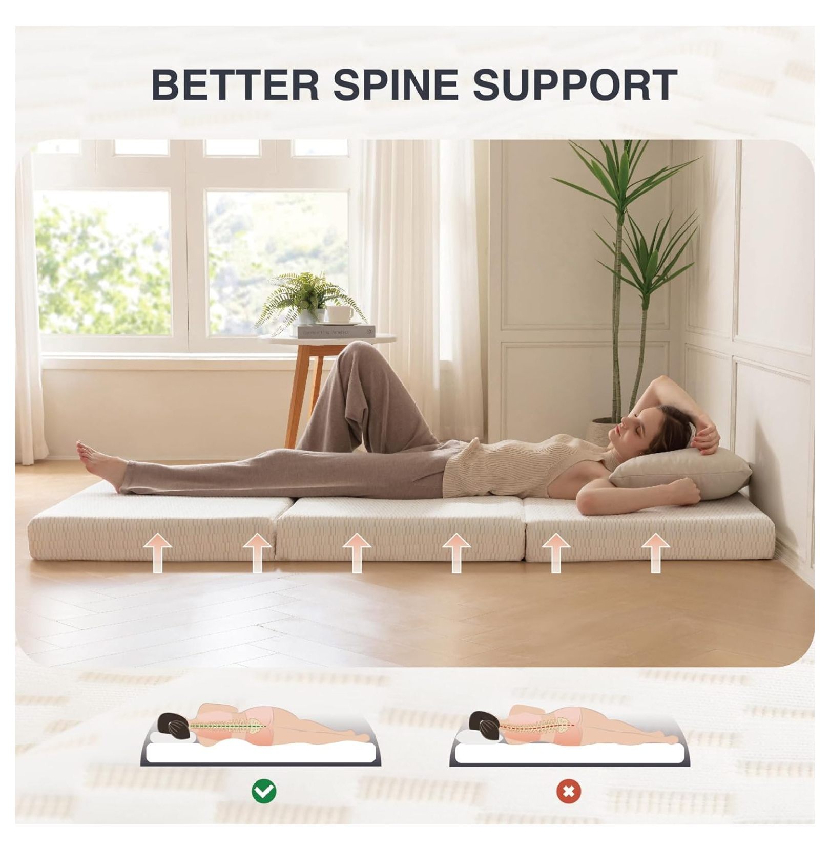 Folding Mattress, 4 Inch Certified Single Portable Trifold Memory Foam Mattress with Washable Cover, Foldable Guest Bed, Travel Mat, 25"×75"×4", White