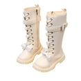thumbnail image 3 of LYHaoo Girls Lace Up Riding Boots Kids Mid Calf Combat Boots PU Leather Side Zipper Cute Warm Girls Boots Shoes Sizes 11 Beige(4-5 Years), 3 of 6