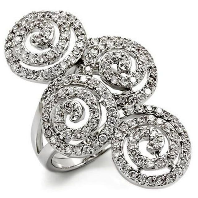 Alamode LO1590-8 Bague en Laiton Rhodié pour Femmes avec Grade AAA CZ en Transparent - Taille 8
