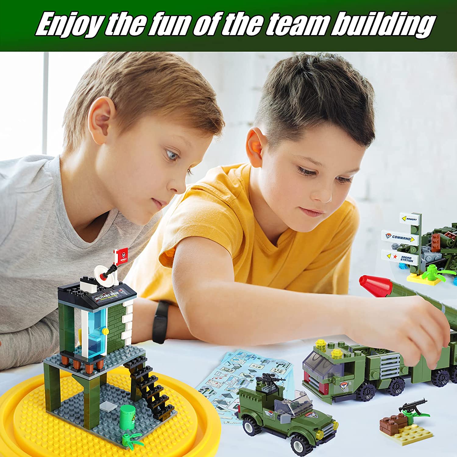 1162 Pcs Police Building Blocks Set, Army Military Base Building Kit for Kids,ENP Stem Building Toy, Gifts for Boys Girls 6-12, Green