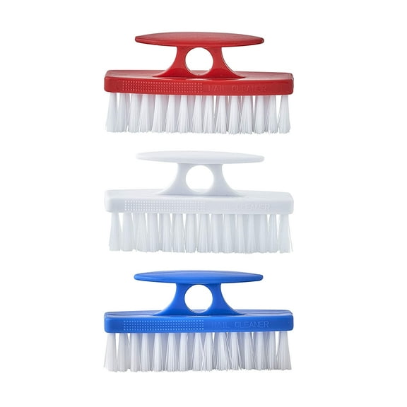 Superio Nail Brush Cleaner with Handle, 3 Pack (Red, Blue, White)- Durable Brush To Clean Toes, Fingernails, Hand Scrubber All Surface Cleaning, Heavy Duty Scrub Brush Stiff Bristles, Easy To Hold
