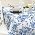 thumbnail image 4 of Vintage Floral Tablecloth Rectangle Blue Flower Fabric Table Cloth Washable Flower Table Cover for Picnic Dinner Table Decoration, 60 x 102 Inch, Blue, White, 4 of 6